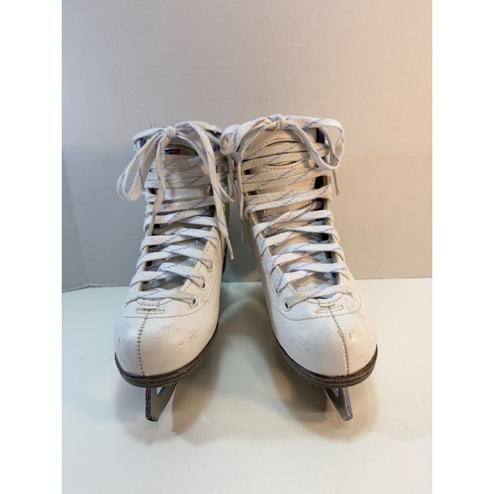 Riedell 110 Opal Figure Skates Kids Size J13 White Beginner Ice Skates